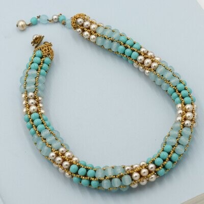 Collectible Miriam Haskell Aqua Blue Necklace 1950's