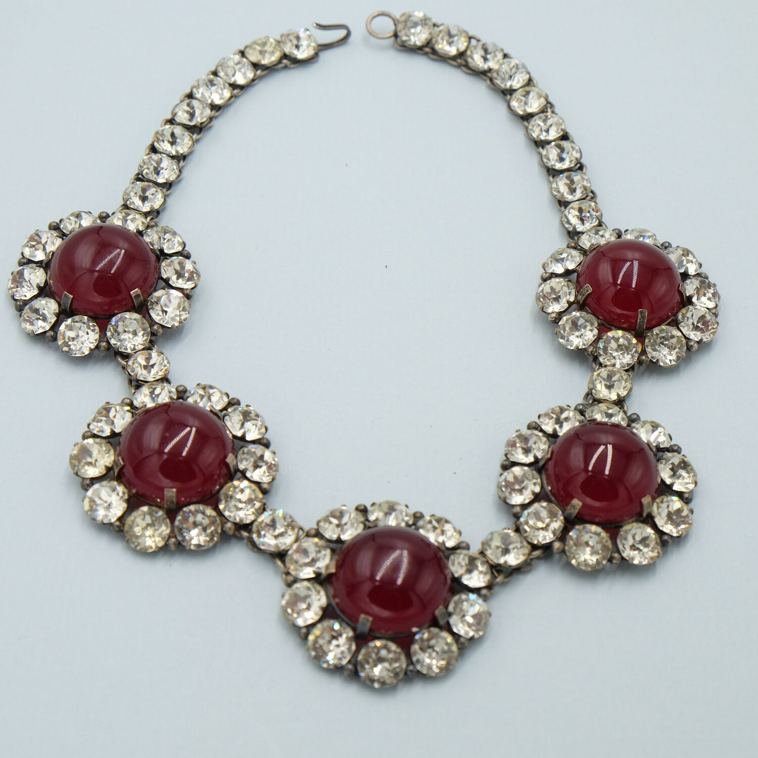 Roger Jean Pierre Red Glass Necklace Signed Made in France