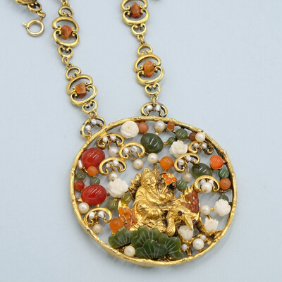 Swoboda Asian Garden Large Pendant with Semi precious stones 