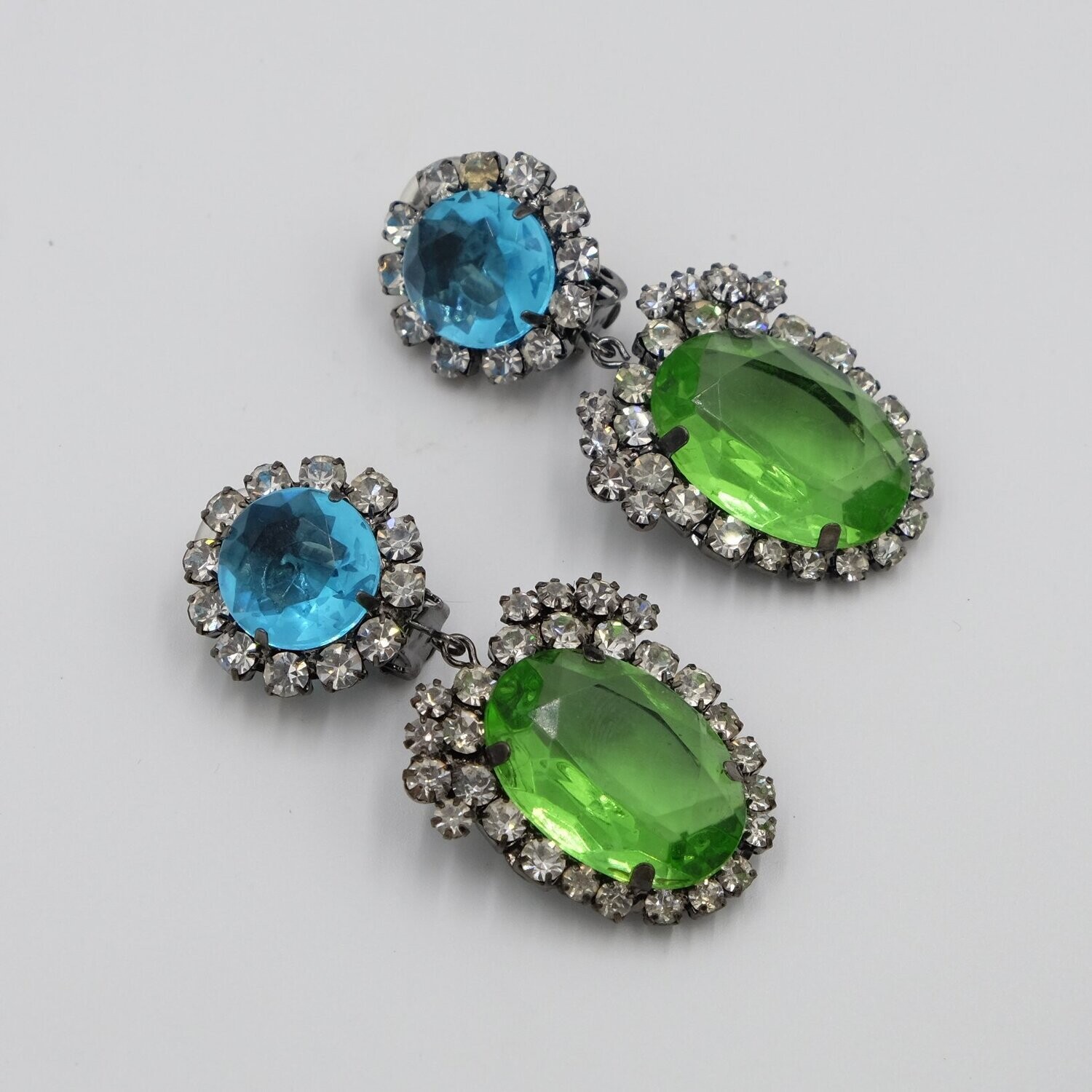 Kenneth Jay Lane Green and Blue Crystal Earrings 1980's