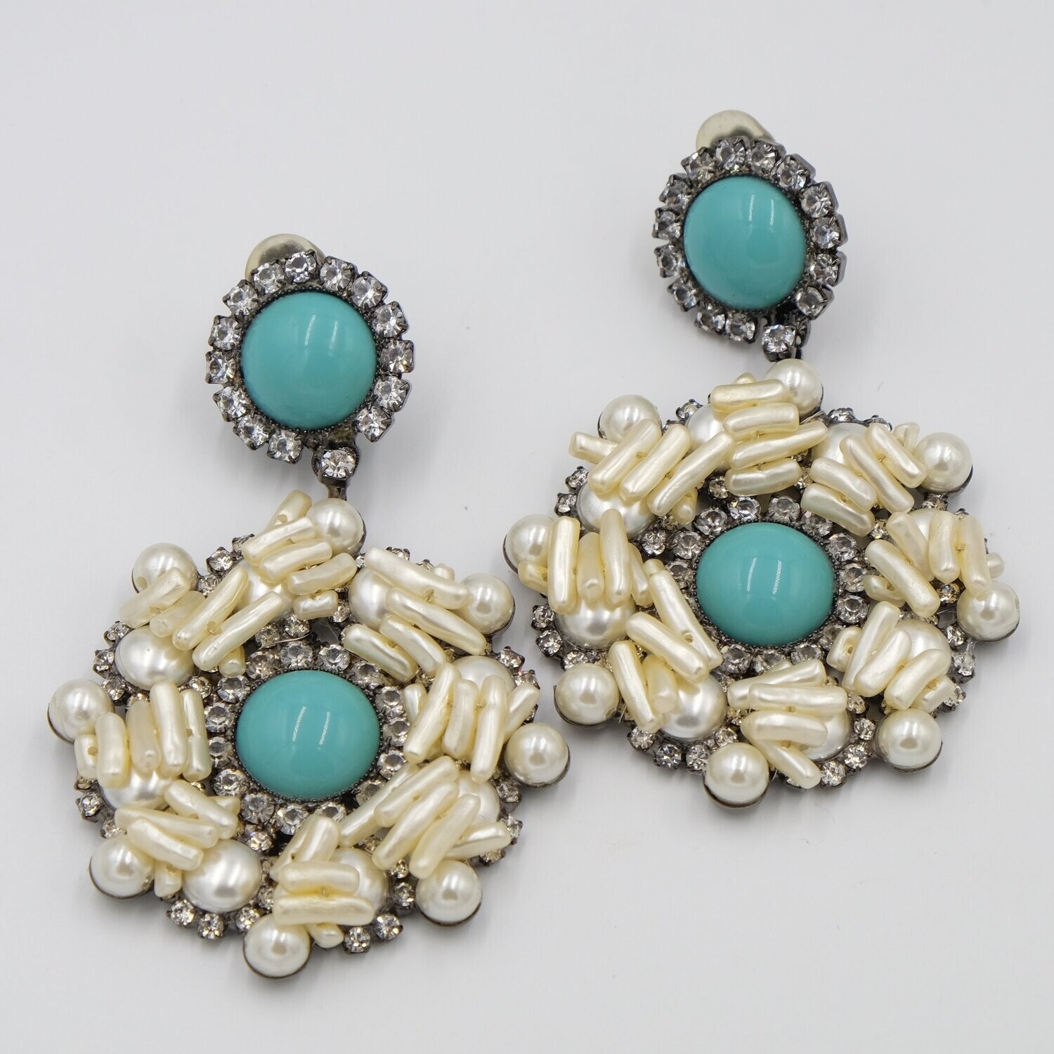 Larry Vrba Large Earrings with Turquoise Cabochons 1990's