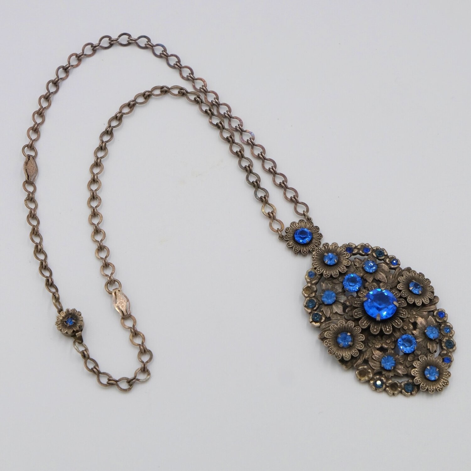 Antique Czech Blue Crystal Necklace 1910's