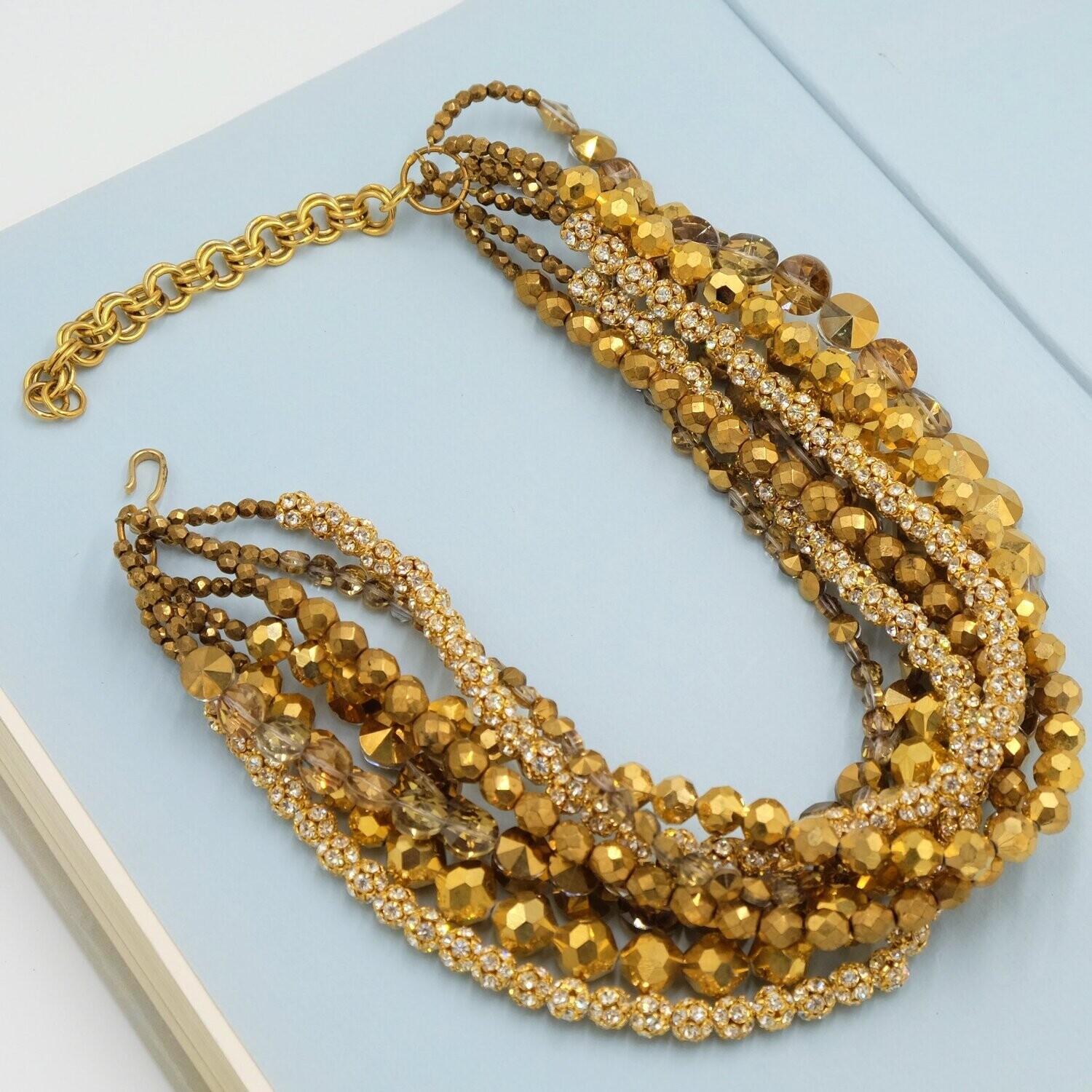 Multirow Gold Beads Midcentury Necklace Unsigned