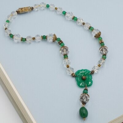 Antique Rock Crystal and Chrysoprase Flower Necklace 1920's