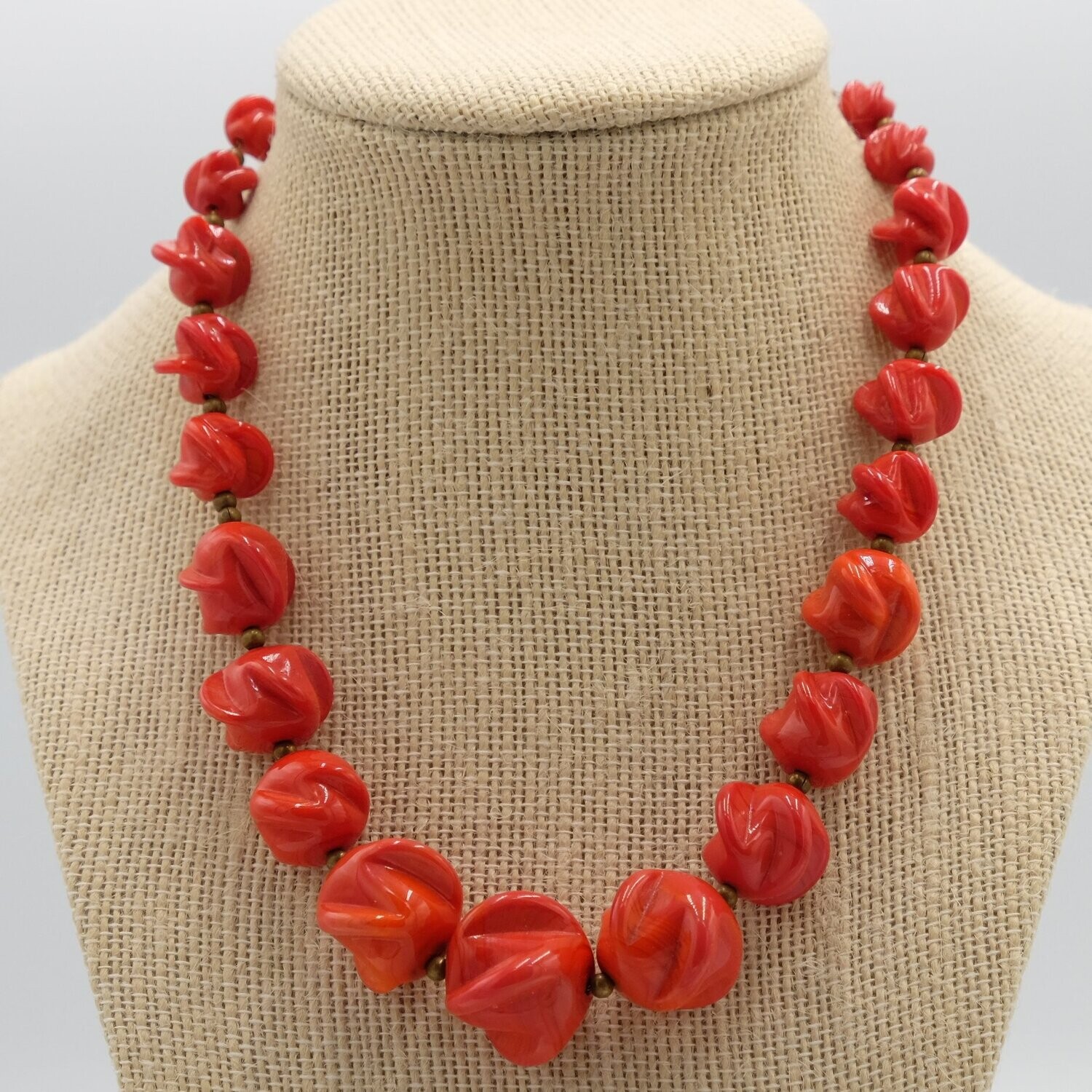 Antique Poured Red Glass Necklace 1920&#39;s