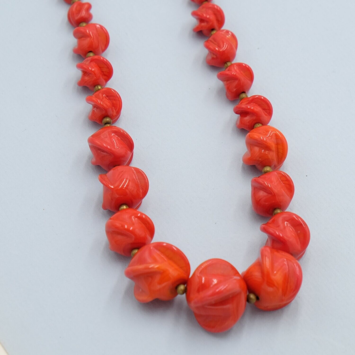 Antique Poured Red Glass Necklace 1920&#39;s