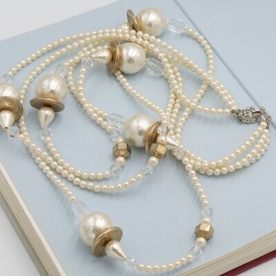 Statement Faux Pearl Long Necklace 1960's
