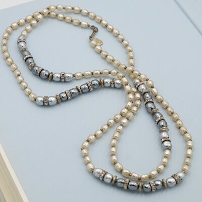 Miriam Haskell Faux Pearl Long Necklace 1970's