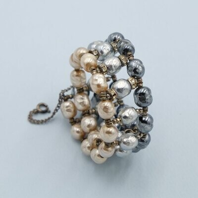 Miriam Haskell Three Color Faux Pearl Bracelet 1970's