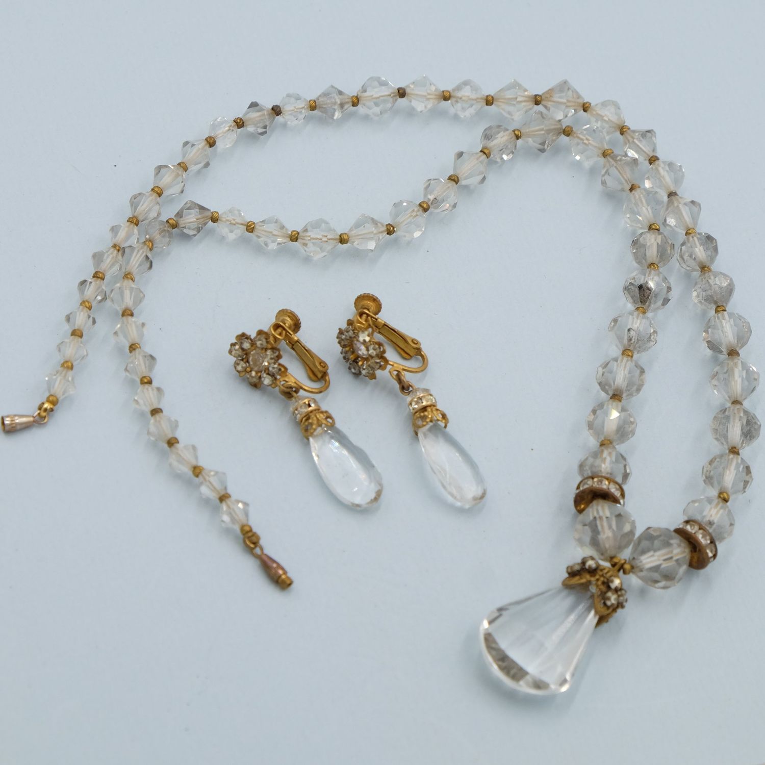 Miriam Haskell Clear Rock Crystal Drop and Lucite Set 1960&#39;s