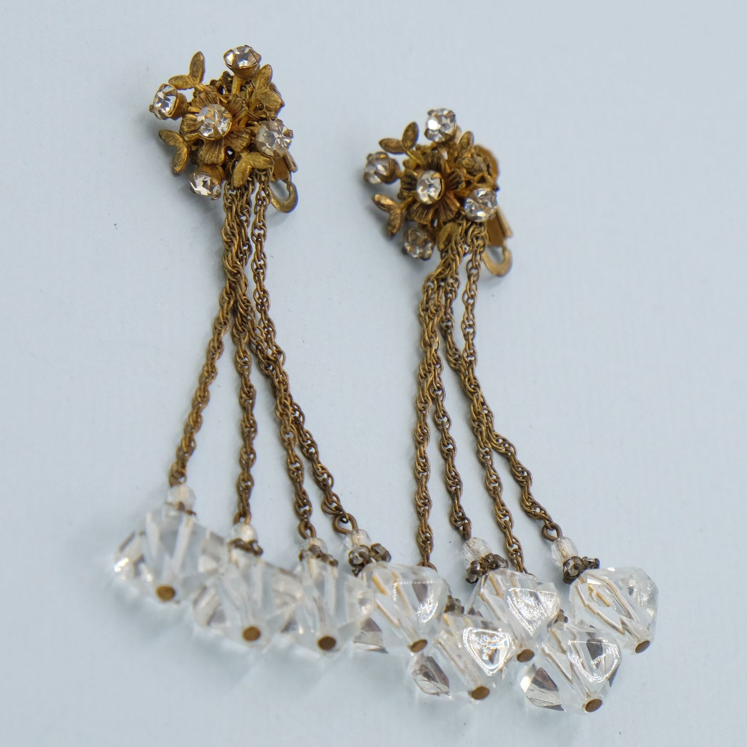 Miriam Haskell Shoulder Duster Lucite Earrings 1960&#39;s
