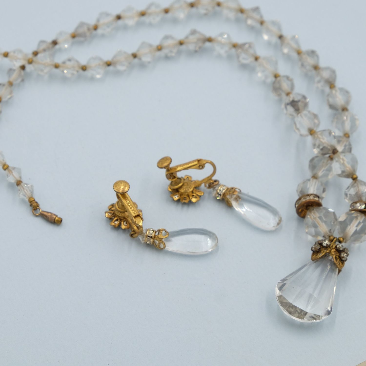 Miriam Haskell Clear Rock Crystal Drop and Lucite Set 1960&#39;s