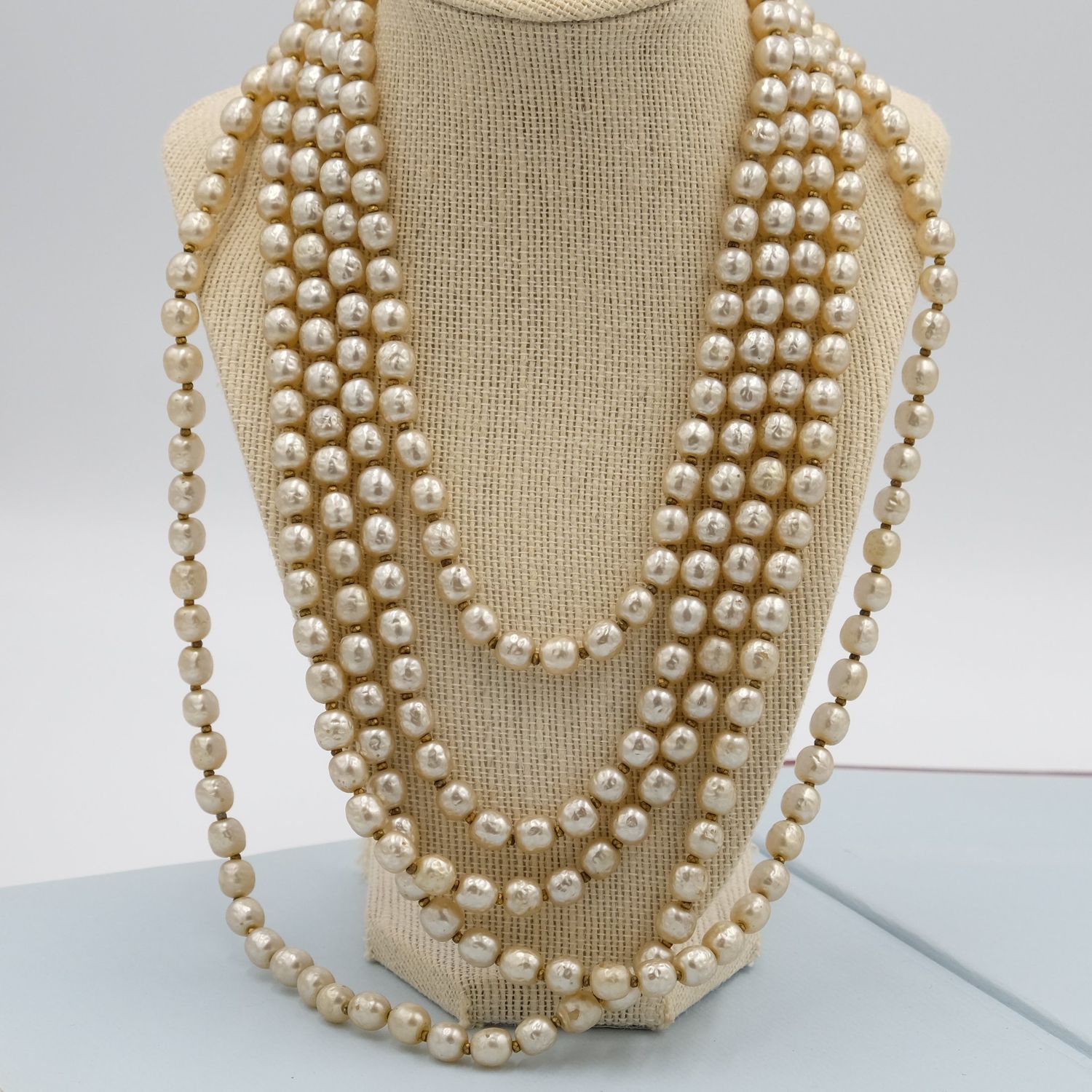 Miriam Haskell 5 row Baroque Pearls Statement Necklace 1950&#39;s