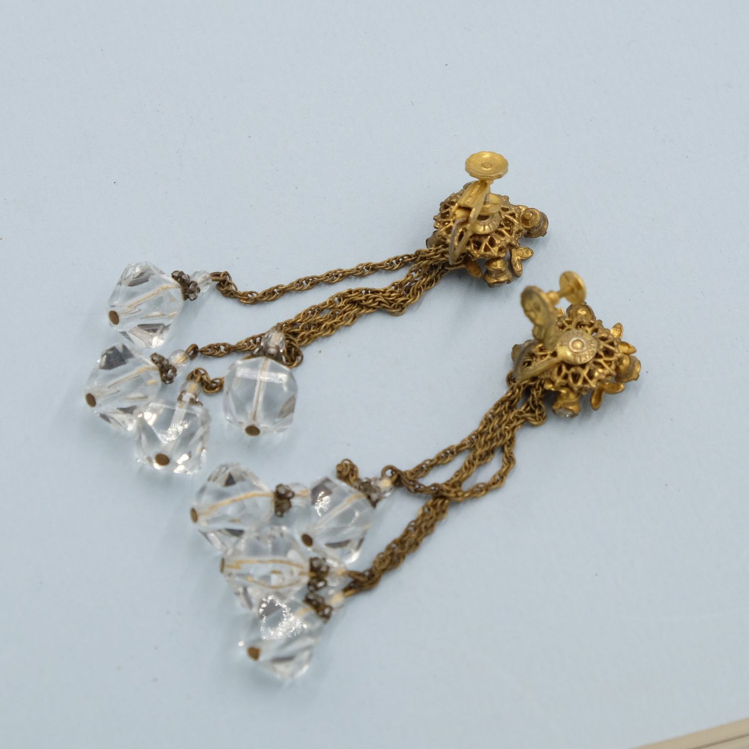 Miriam Haskell Shoulder Duster Lucite Earrings 1960&#39;s