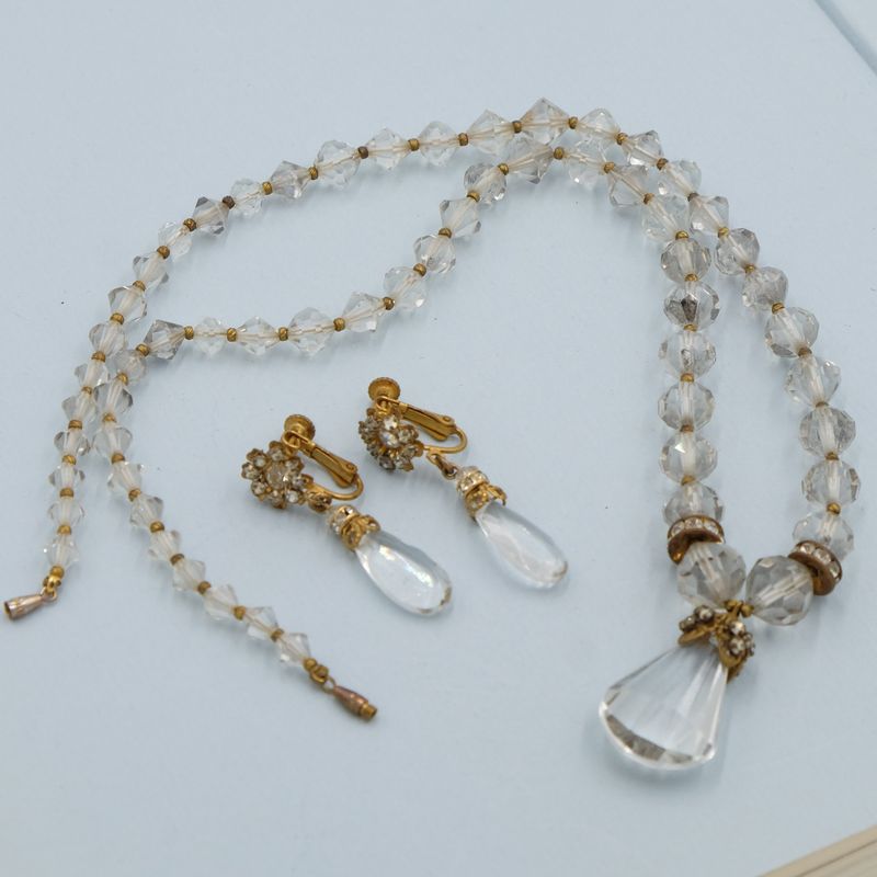 Miriam Haskell Clear Rock Crystal Drop and Lucite Set 1960&#39;s