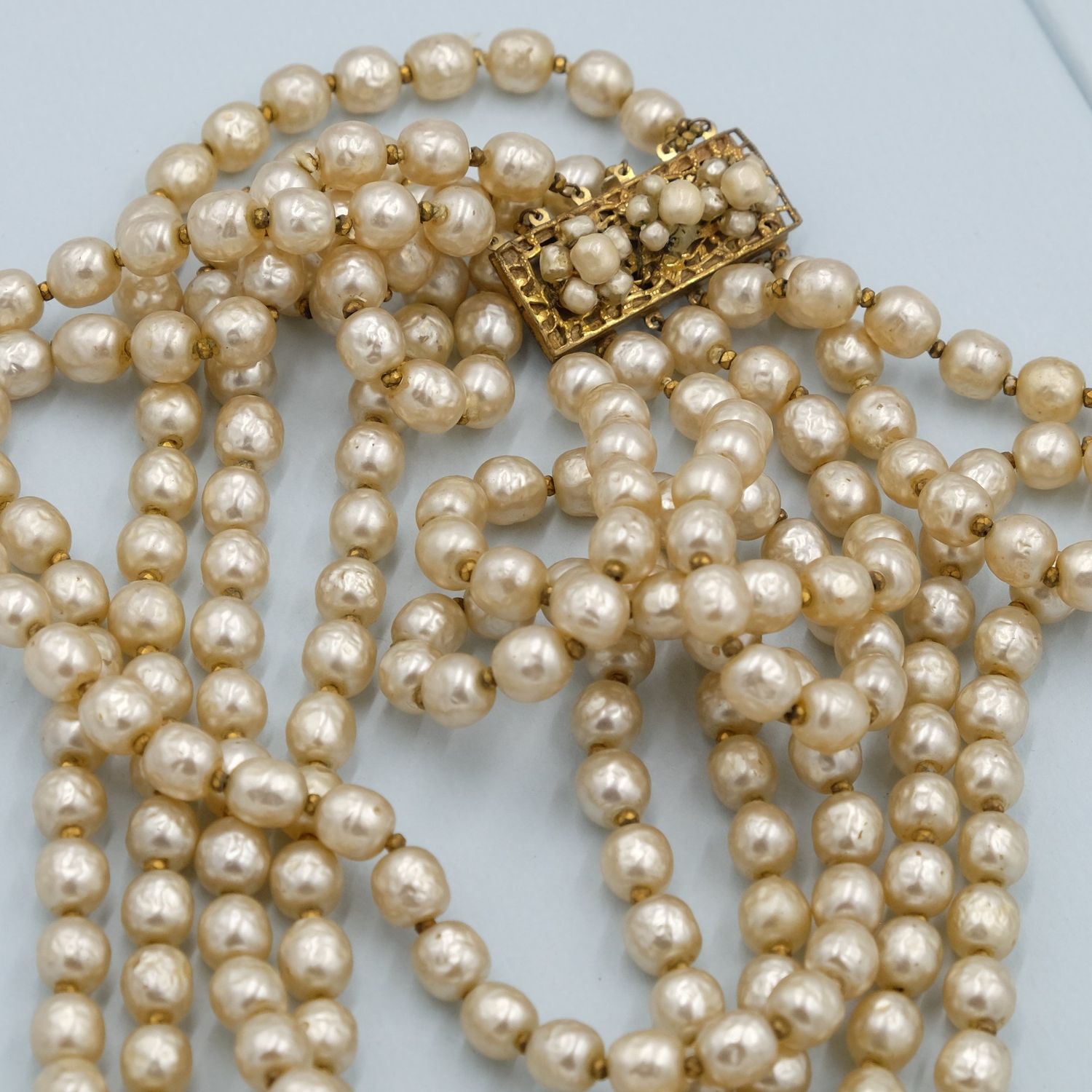 Miriam Haskell 5 row Baroque Pearls Statement Necklace 1950&#39;s