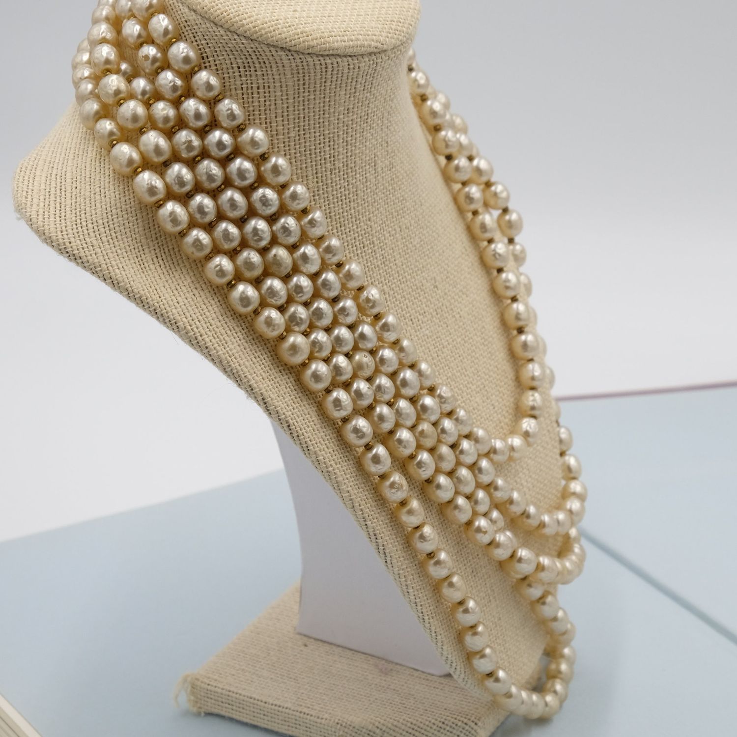 Miriam Haskell 5 row Baroque Pearls Statement Necklace 1950&#39;s