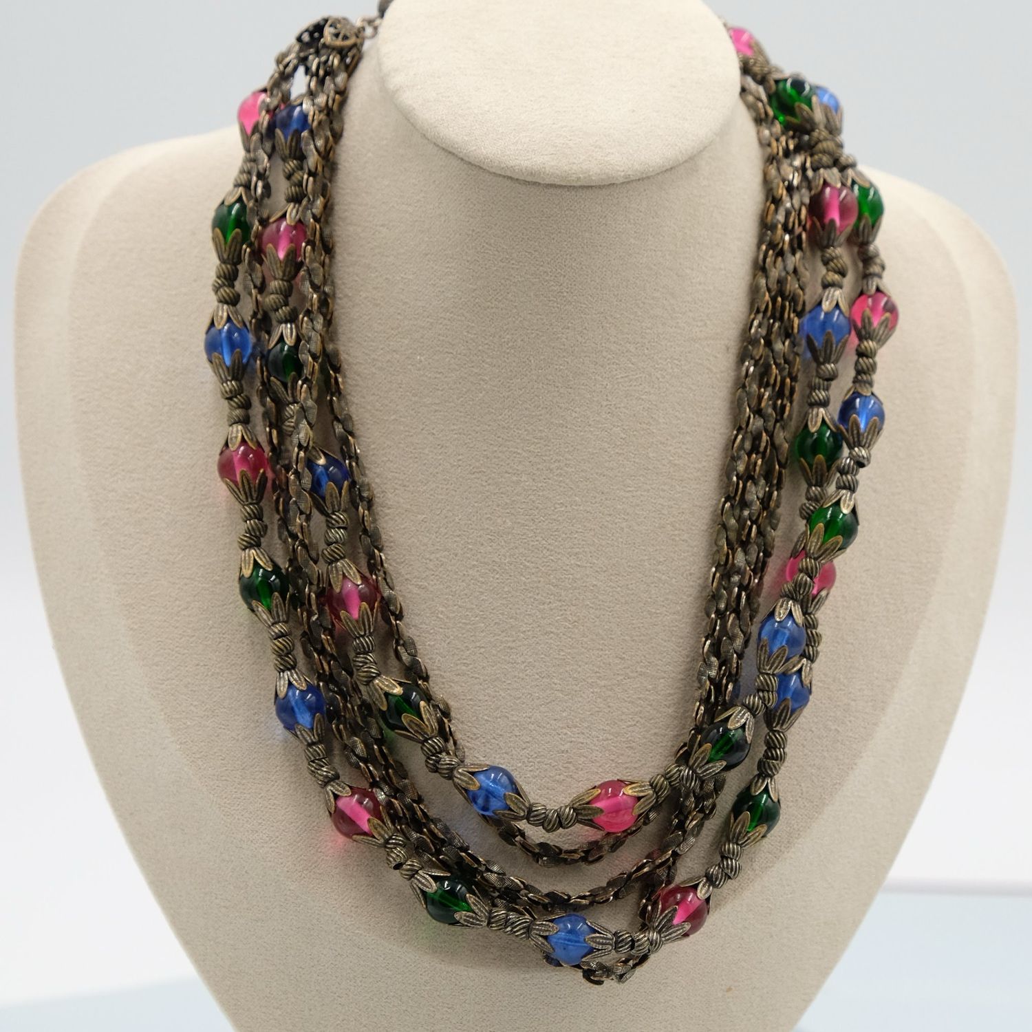 Miriam Haskell Chain and Glass Beads Necklace 1950’s