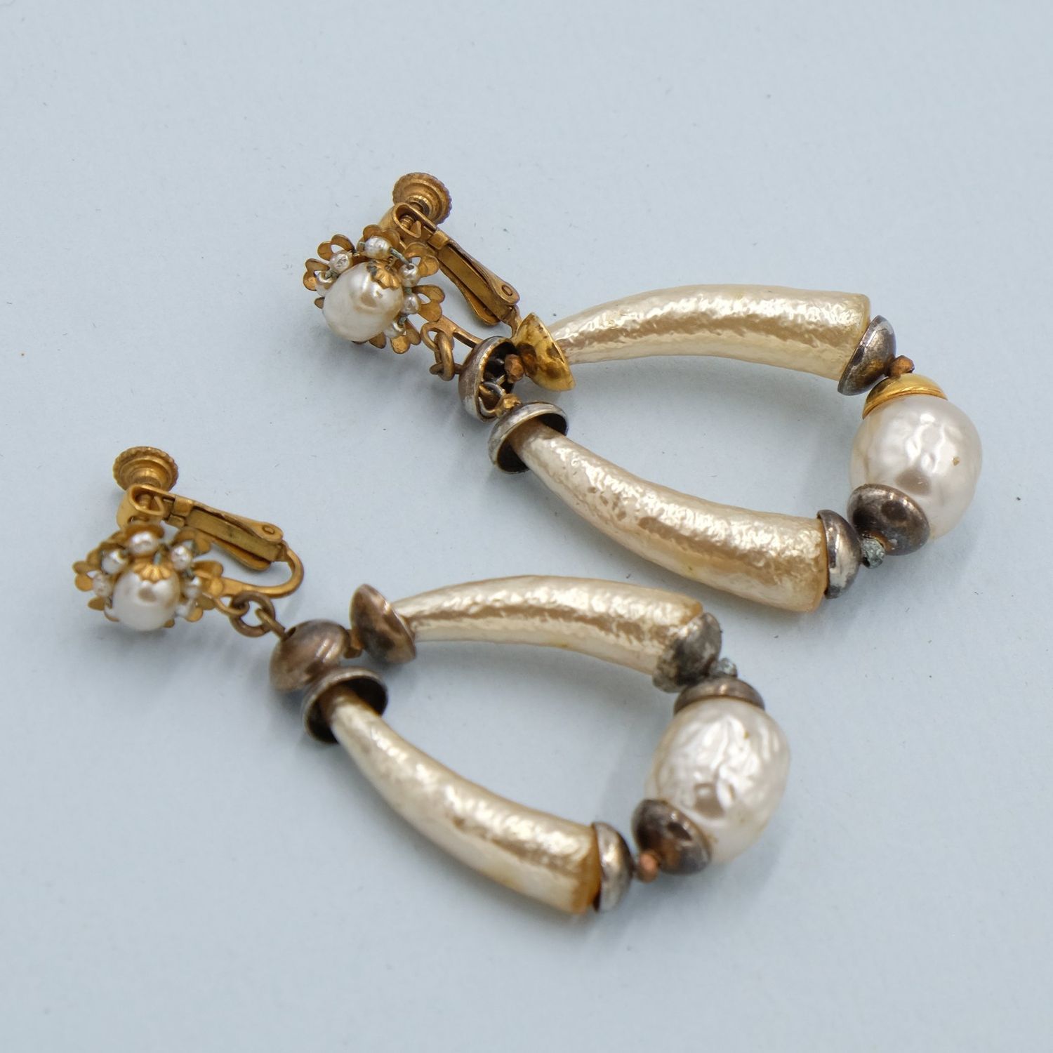 Miriam Haskell Faux Bone Earrings 1950&#39;s