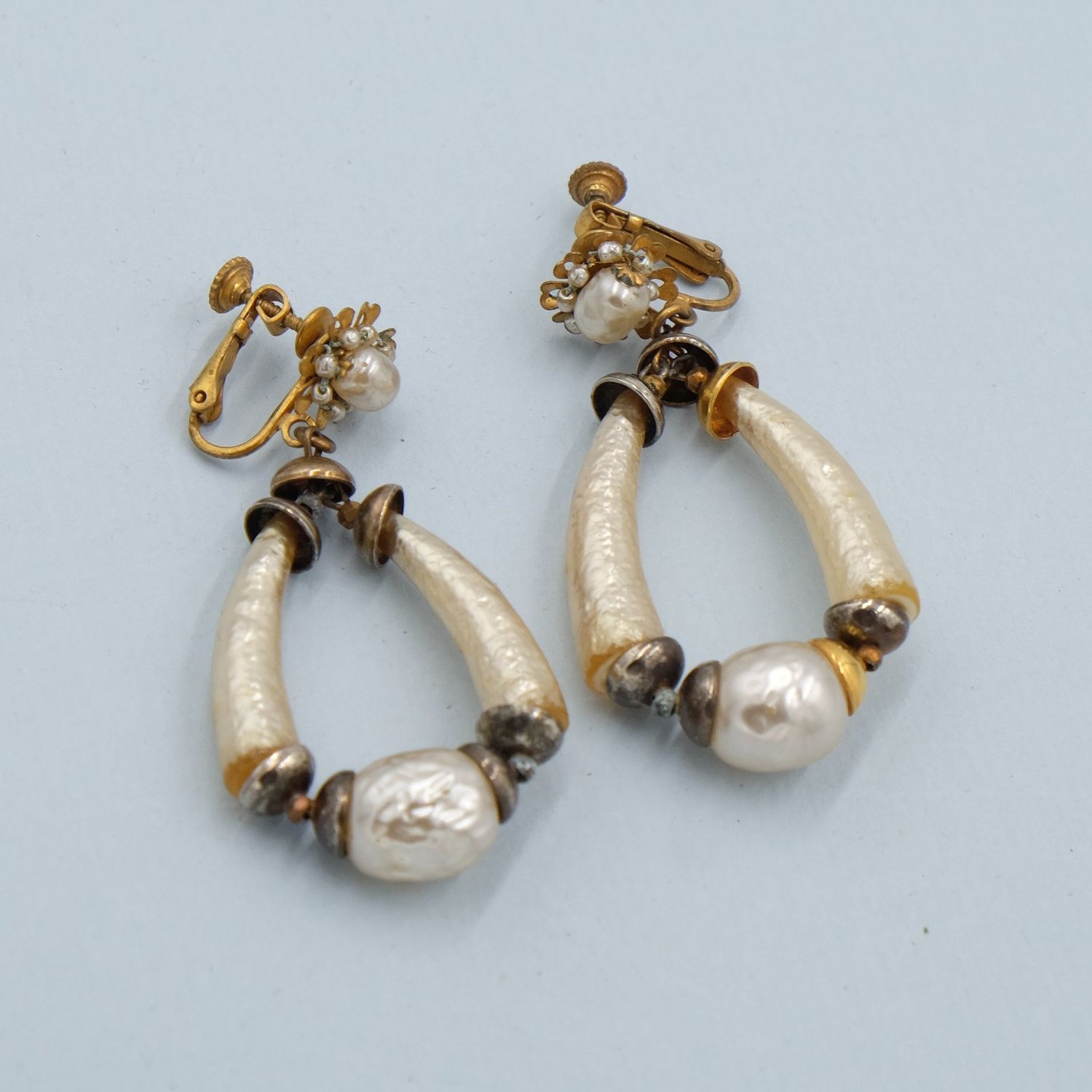 Miriam Haskell Faux Bone Earrings 1950&#39;s