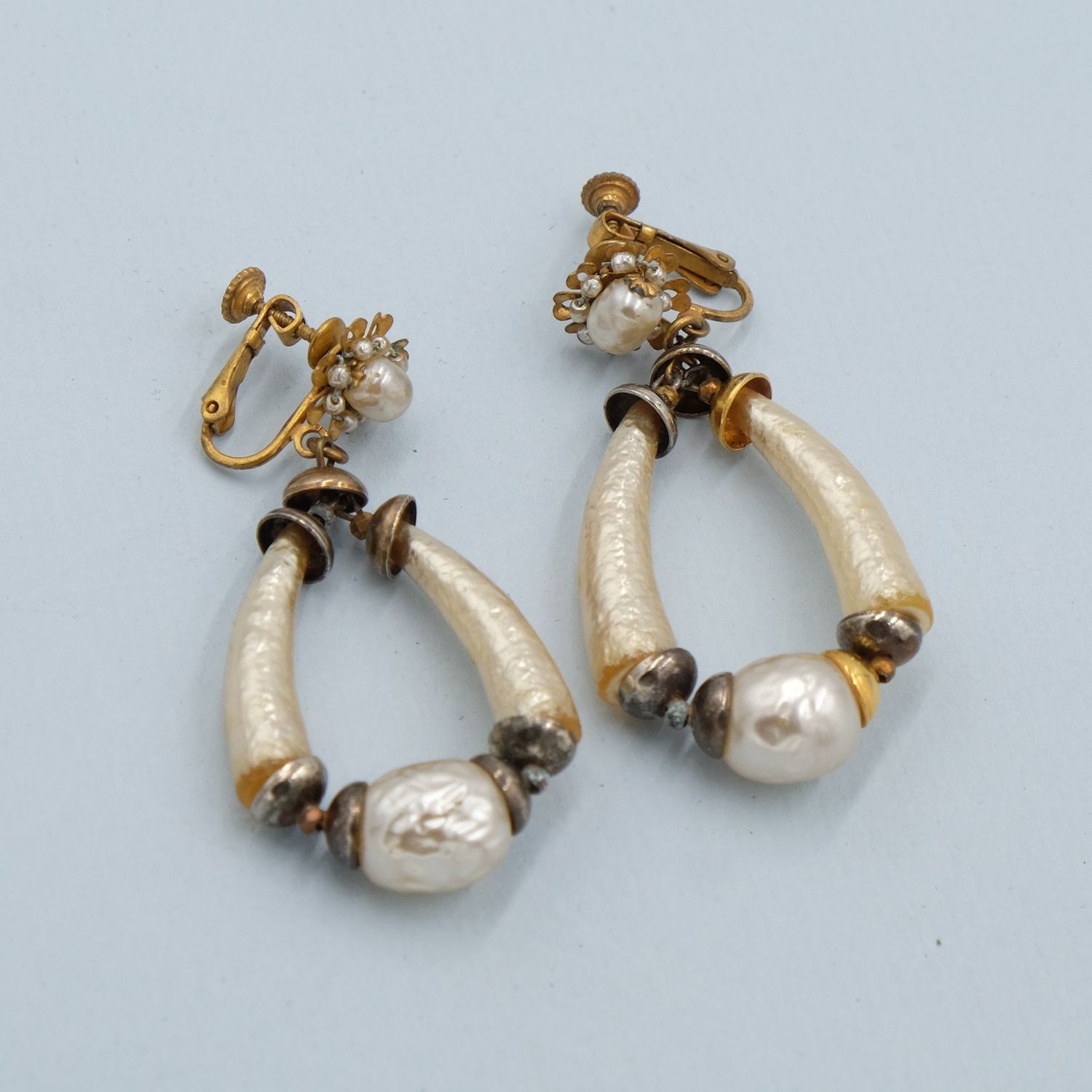 Miriam Haskell Faux Bone Earrings 1950&#39;s