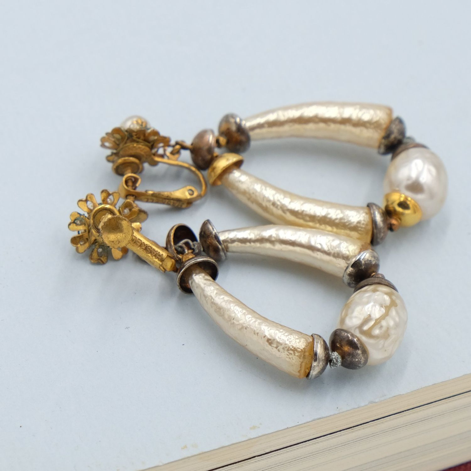 Miriam Haskell Faux Bone Earrings 1950&#39;s