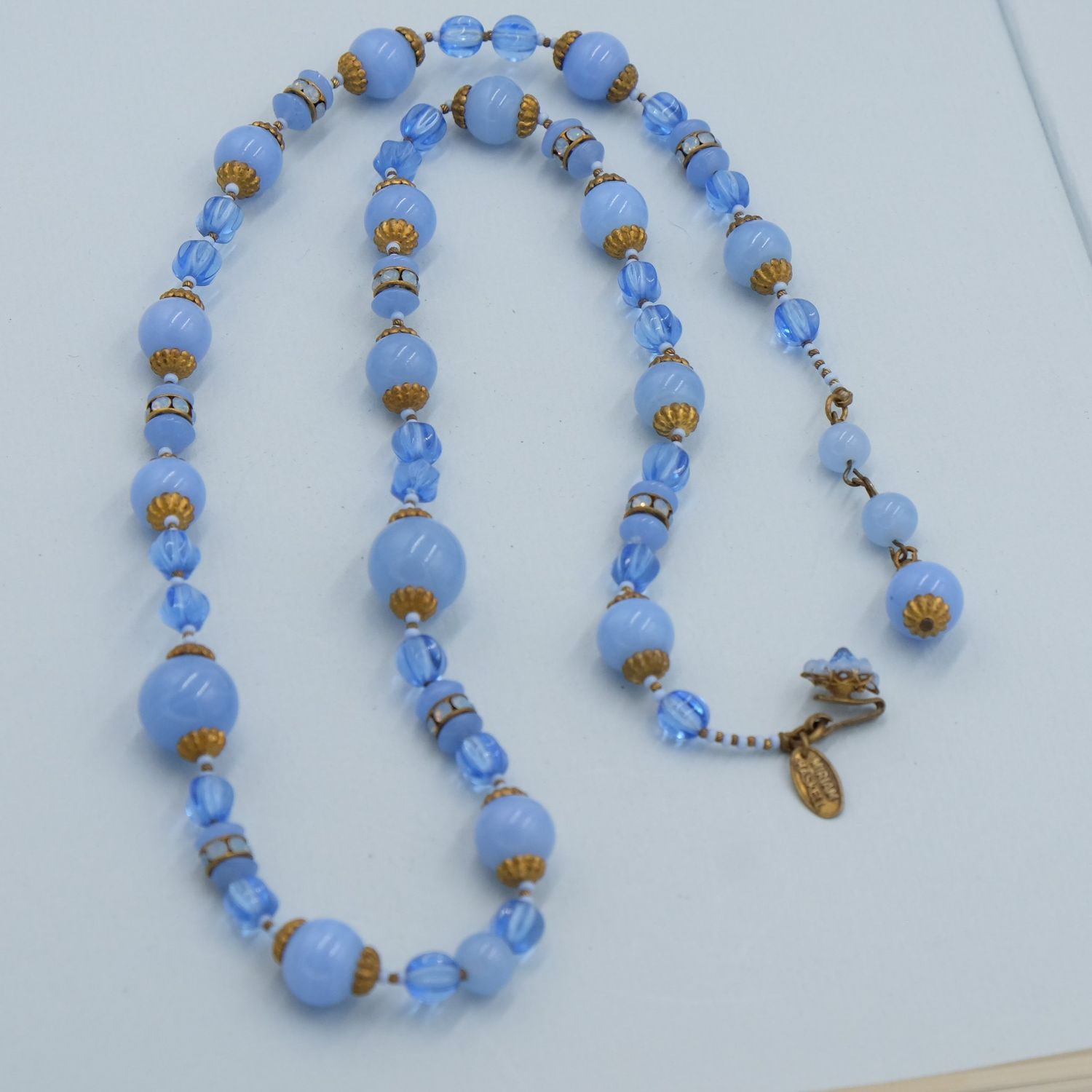 Vintage Miriam Haskell Blue Glass Necklace 1960&#39;s