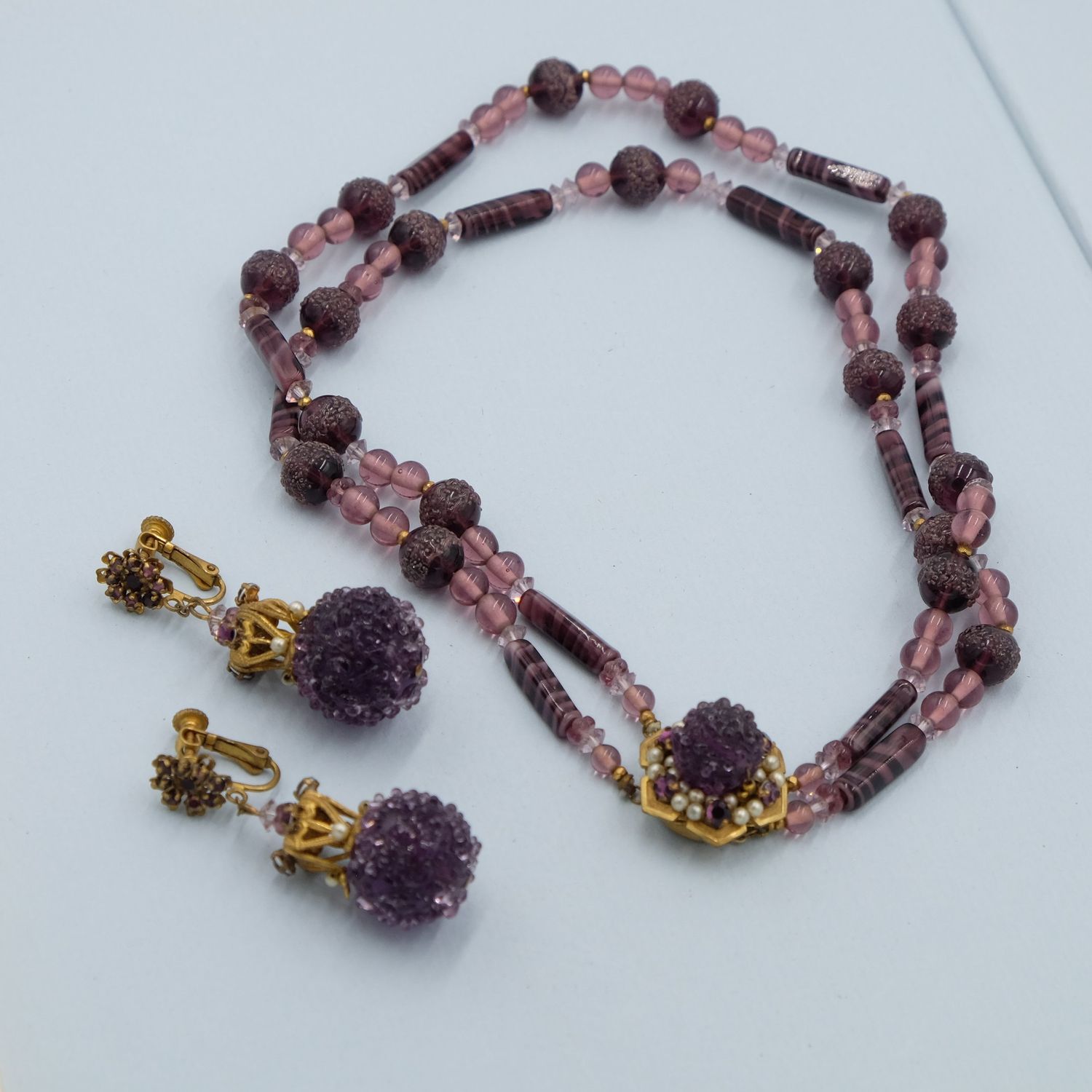 Vintage Miriam Haskell Purple Glass Set 1960&#39;s