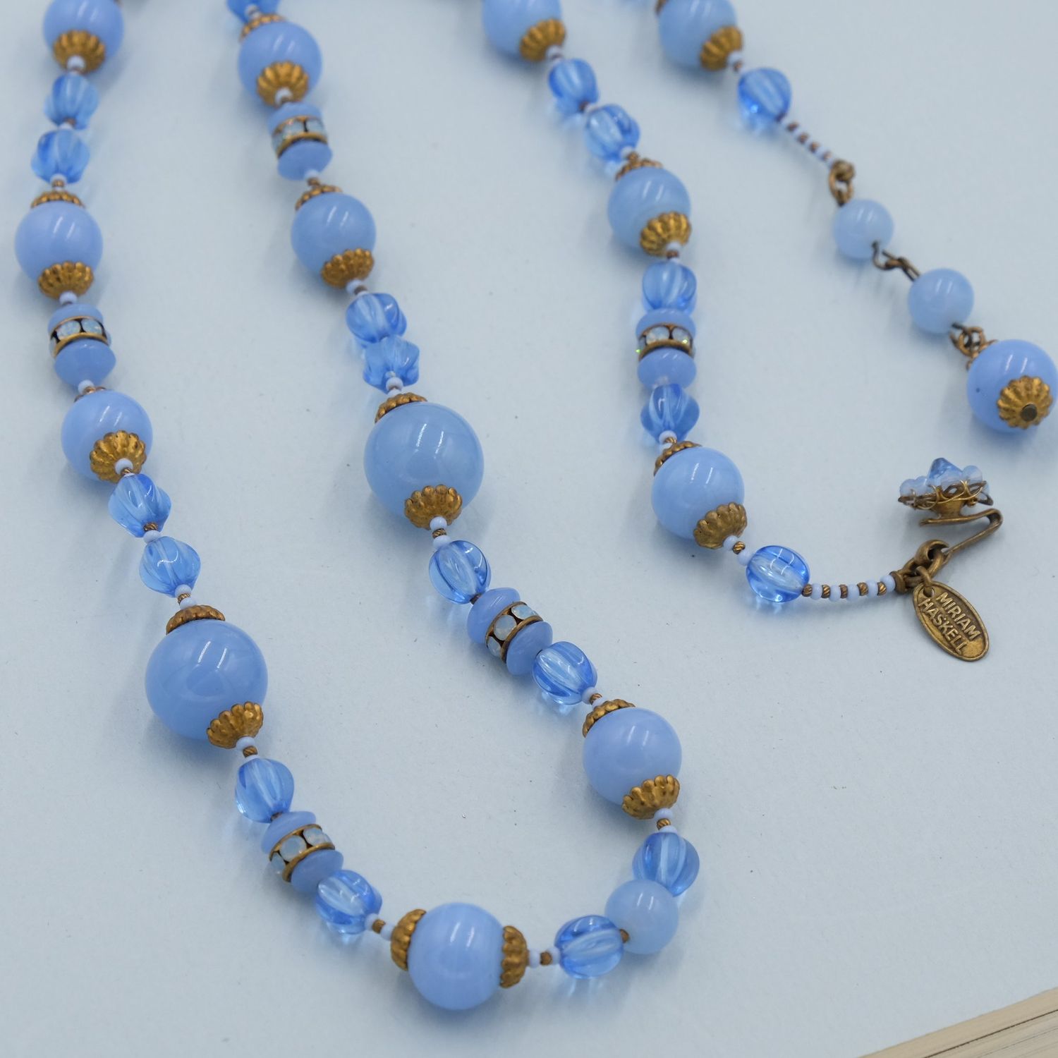 Vintage Miriam Haskell Blue Glass Necklace 1960&#39;s
