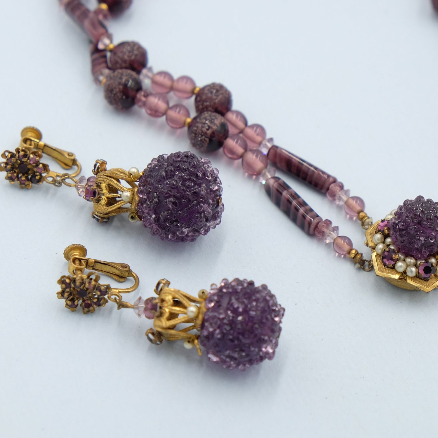 Vintage Miriam Haskell Purple Glass Set 1960&#39;s
