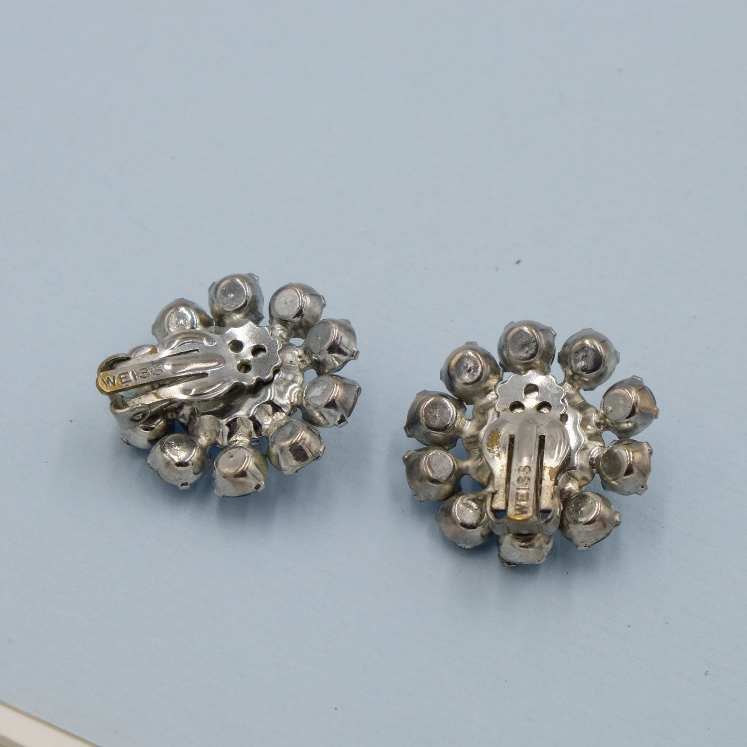 Weiss Blue Glass Round Earrings 1950&#39;s