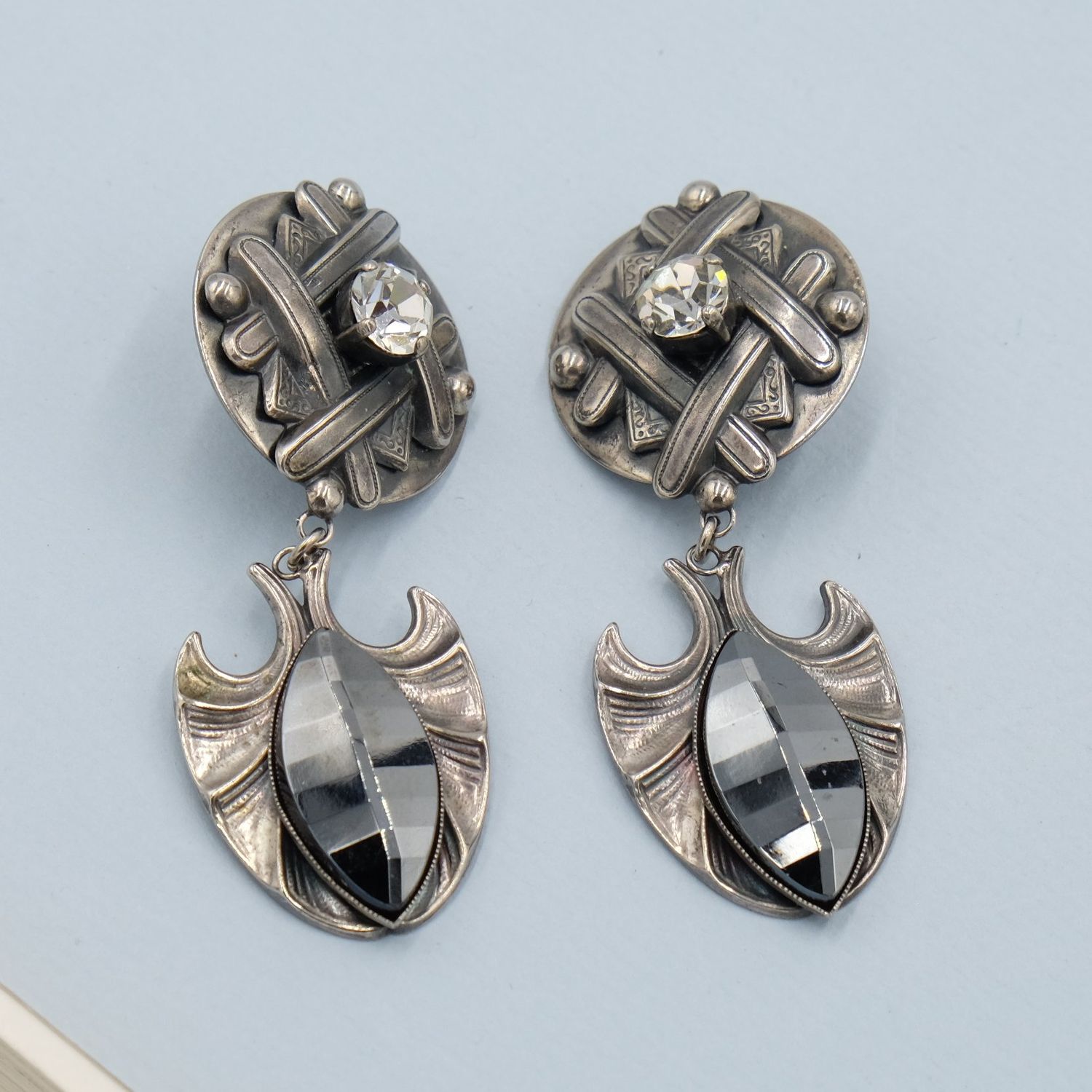 Vintage Earrings with jet black glass 1970&#39;s