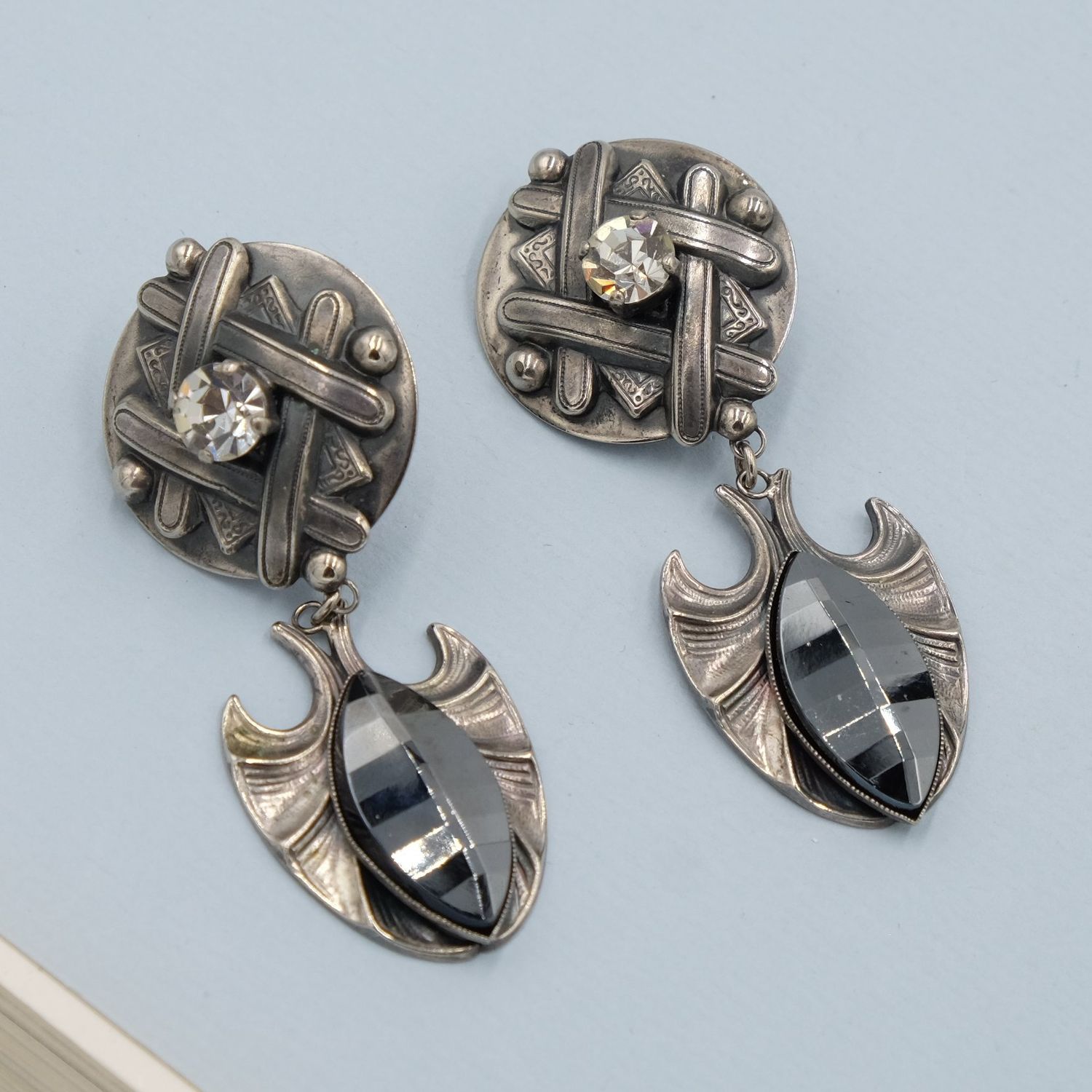 Vintage Earrings with jet black glass 1970&#39;s