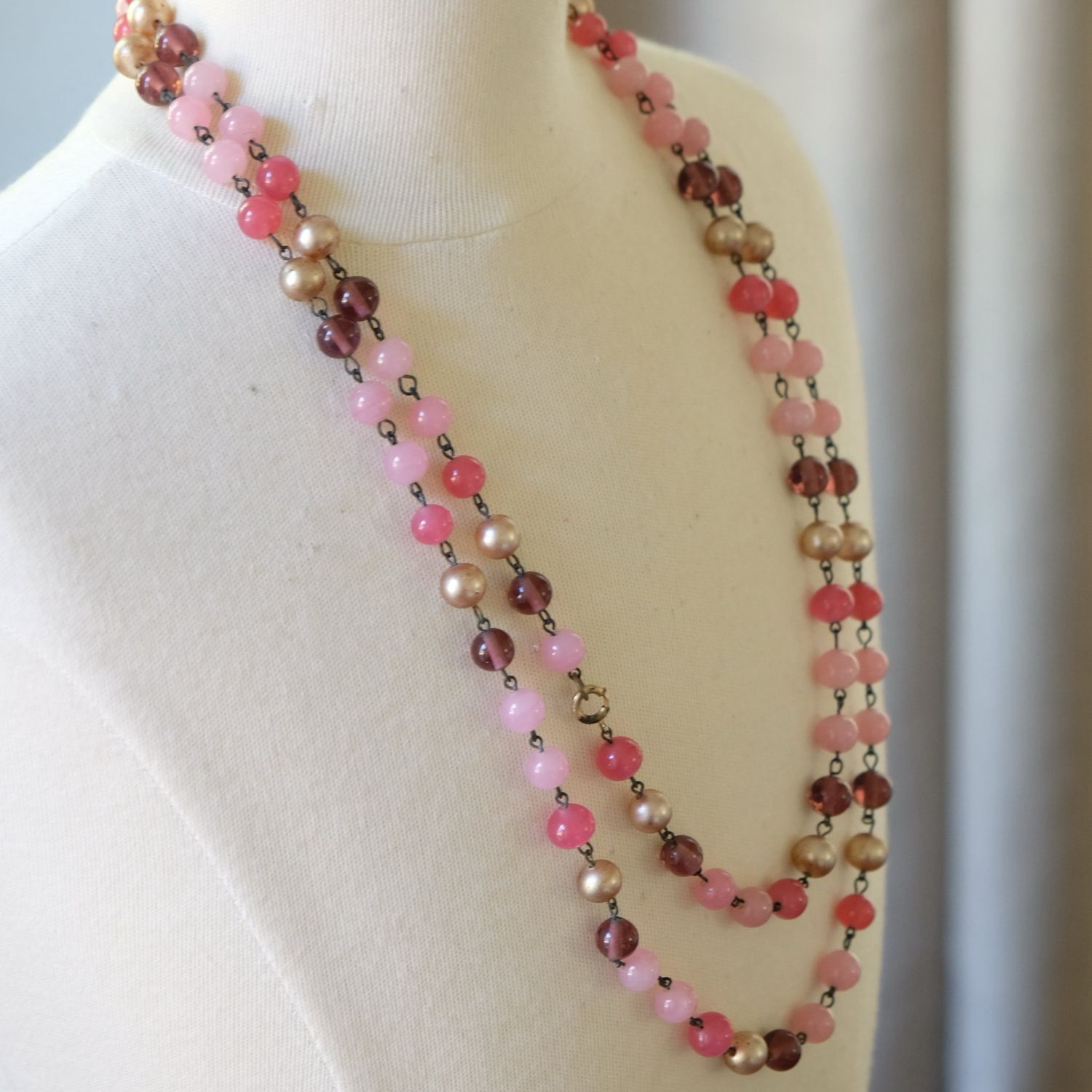 Early Pink and Cranberry Glass Necklace 1930’s