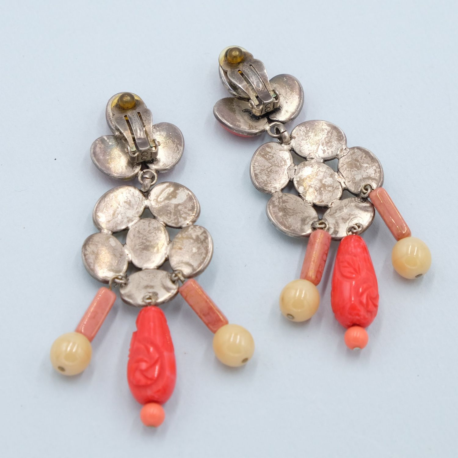 Vintage Philippe Ferrandis Faux Coral Chandelier Earrings 1990&#39;s