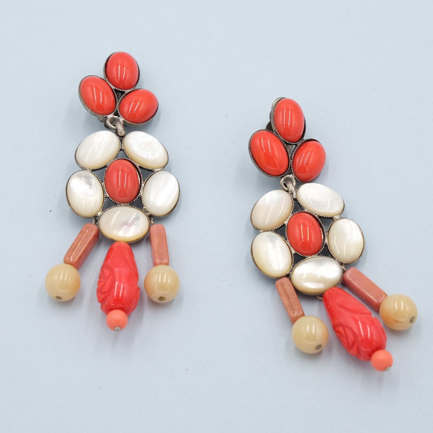 Vintage Philippe Ferrandis Faux Coral Chandelier Earrings 1990&#39;s