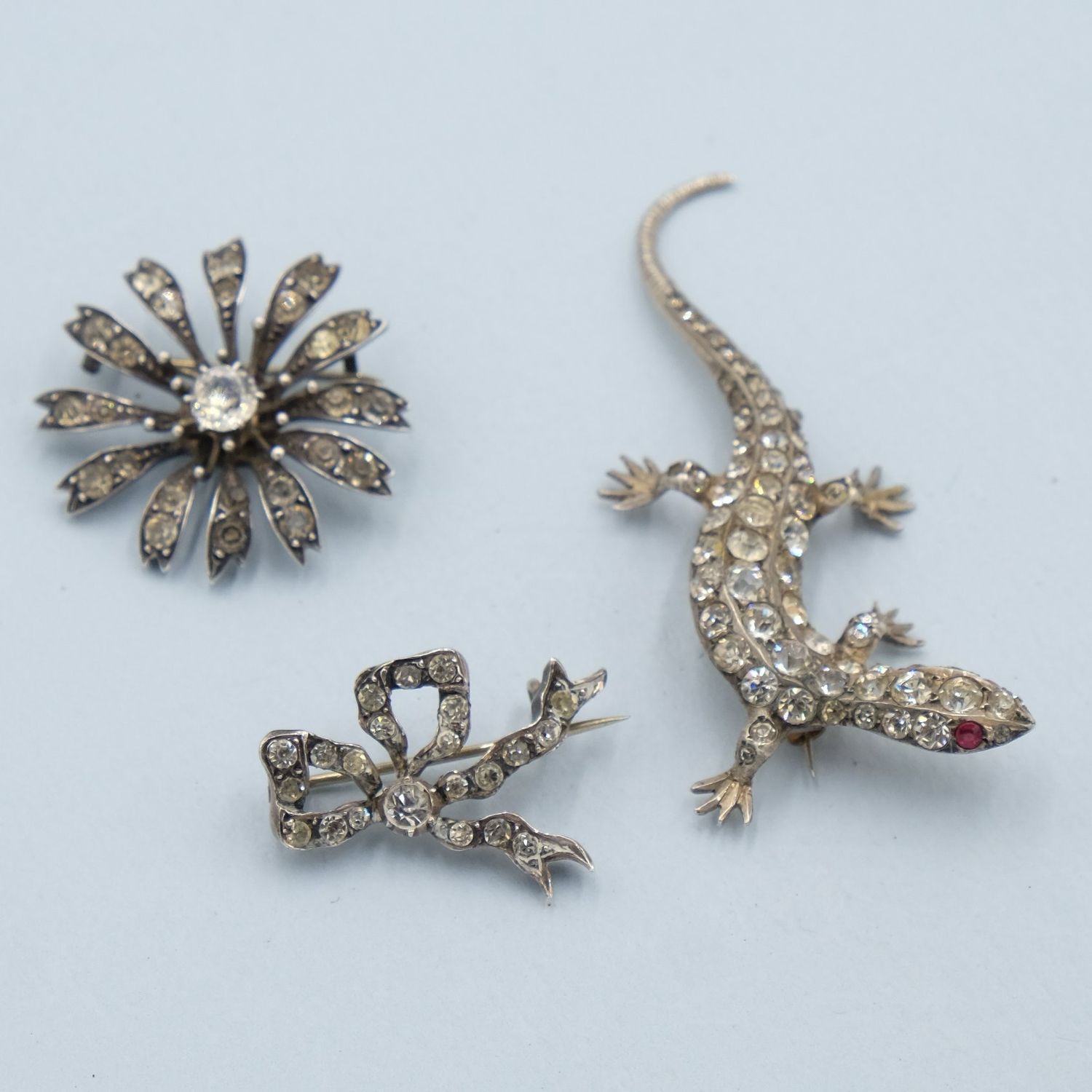 Antique English Paste and Silver Flower Brooch 1890s