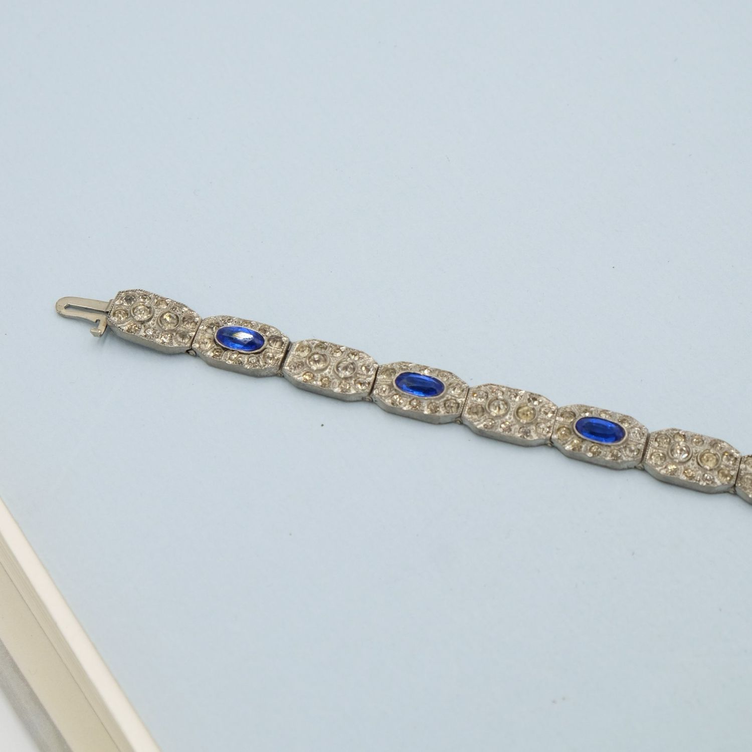Antique Paste Bracelet with Sapphire glass centers 1920s