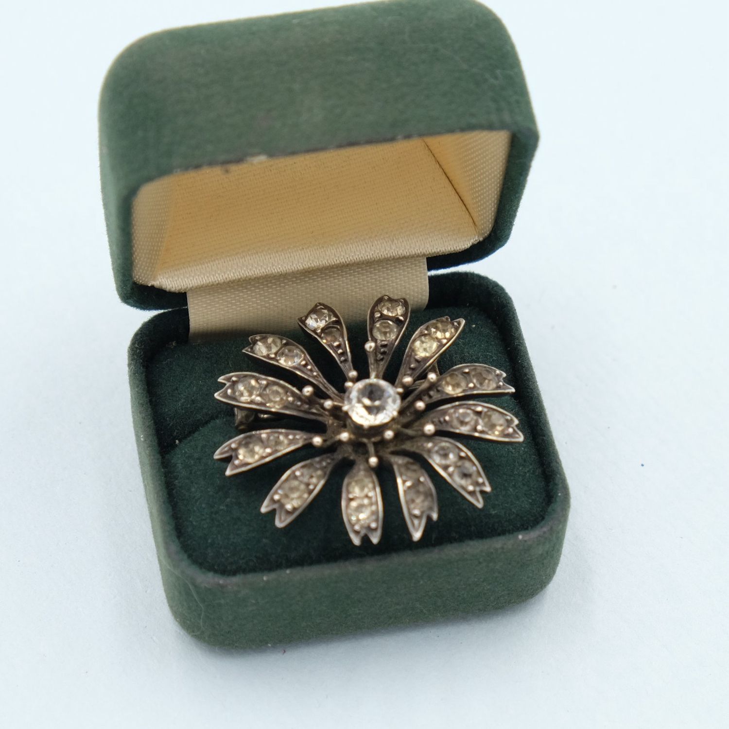 Antique English Paste and Silver Flower Brooch 1890s