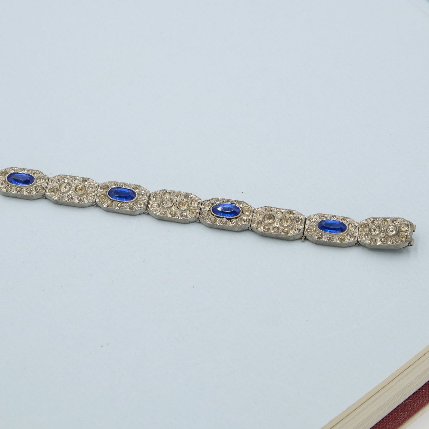 Antique Paste Bracelet with Sapphire glass centers 1920s