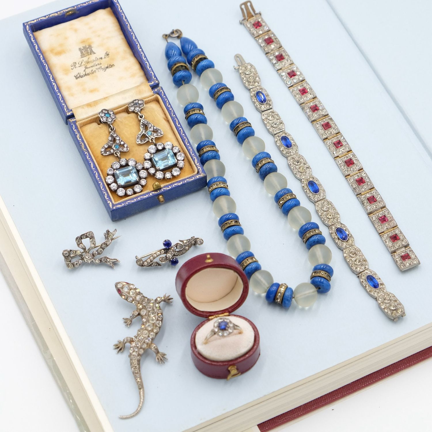 Antique Paste Bracelet with Sapphire glass centers 1920s
