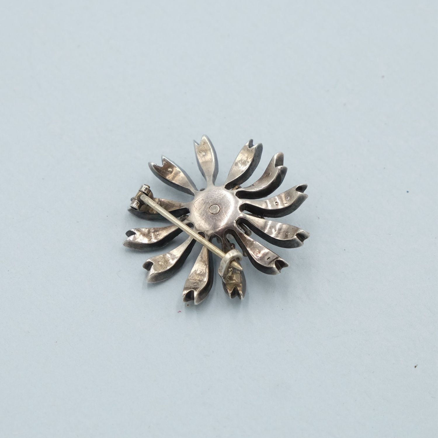 Antique English Paste and Silver Flower Brooch 1890s