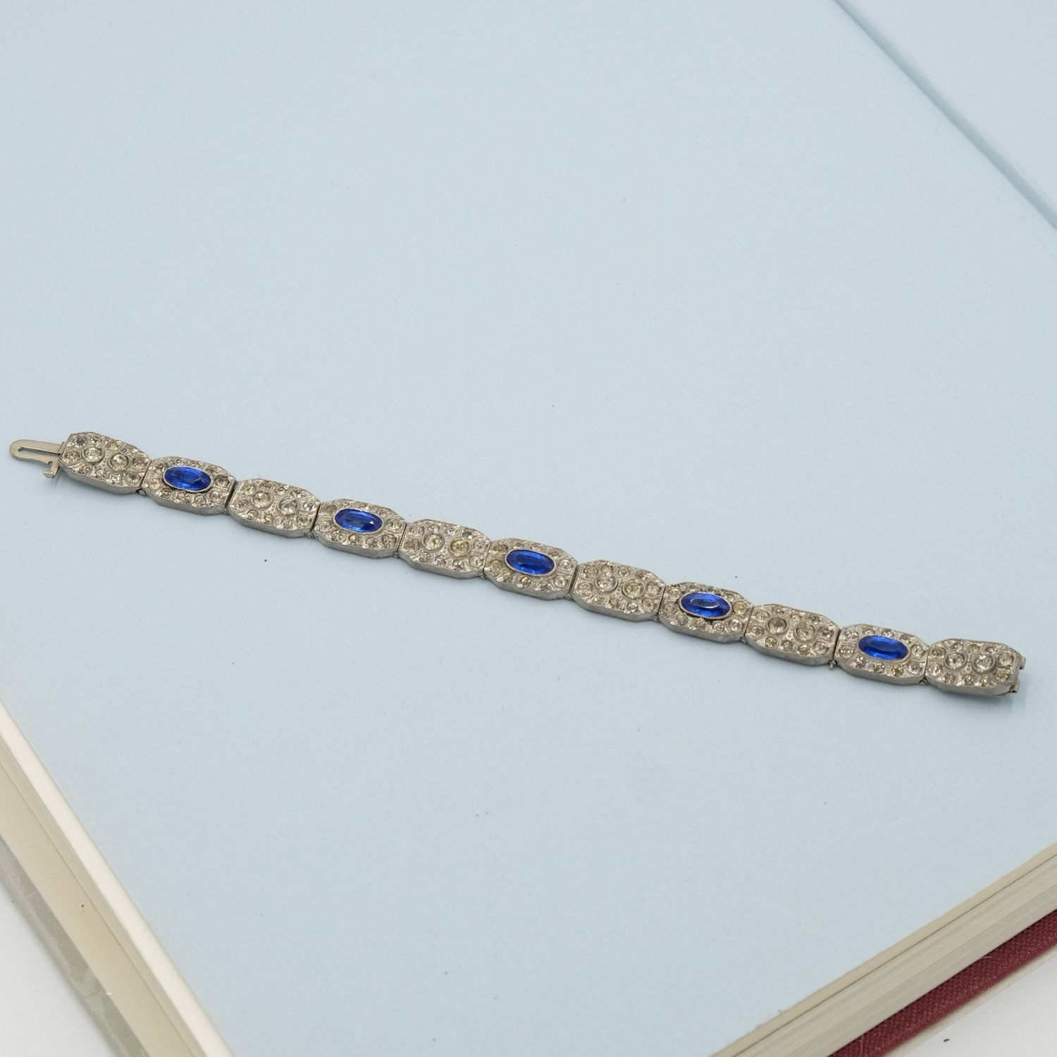 Antique Paste Bracelet with Sapphire glass centers 1920s