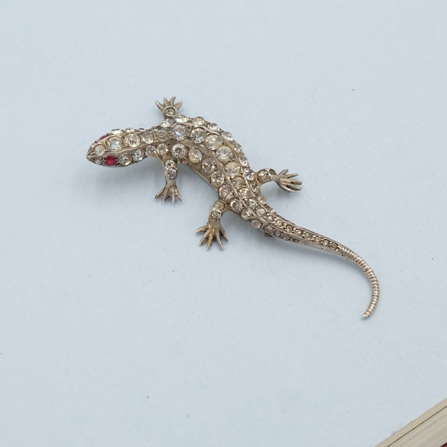 Antique Paste and Silver Lizard Brooch 1890s