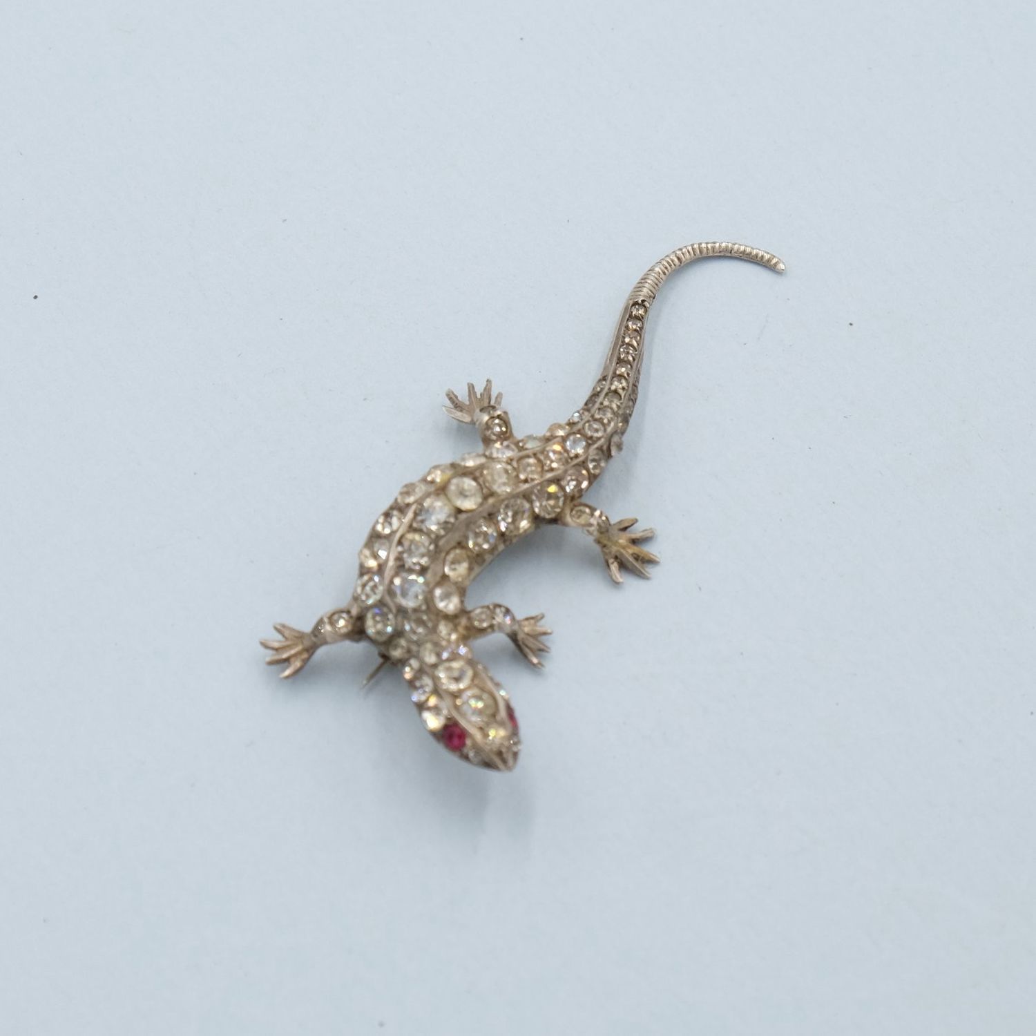 Antique Paste and Silver Lizard Brooch 1890s