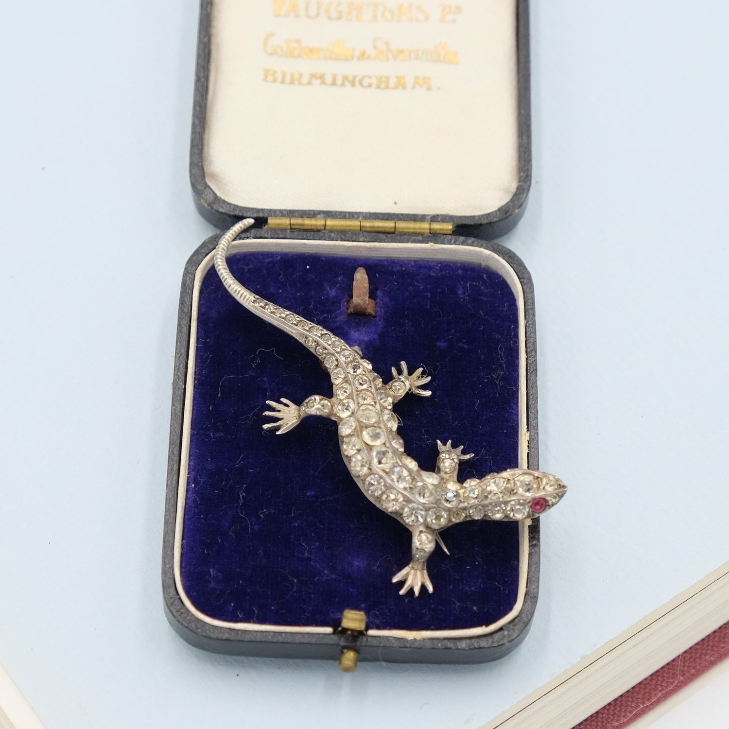 Antique Paste and Silver Lizard Brooch 1890s
