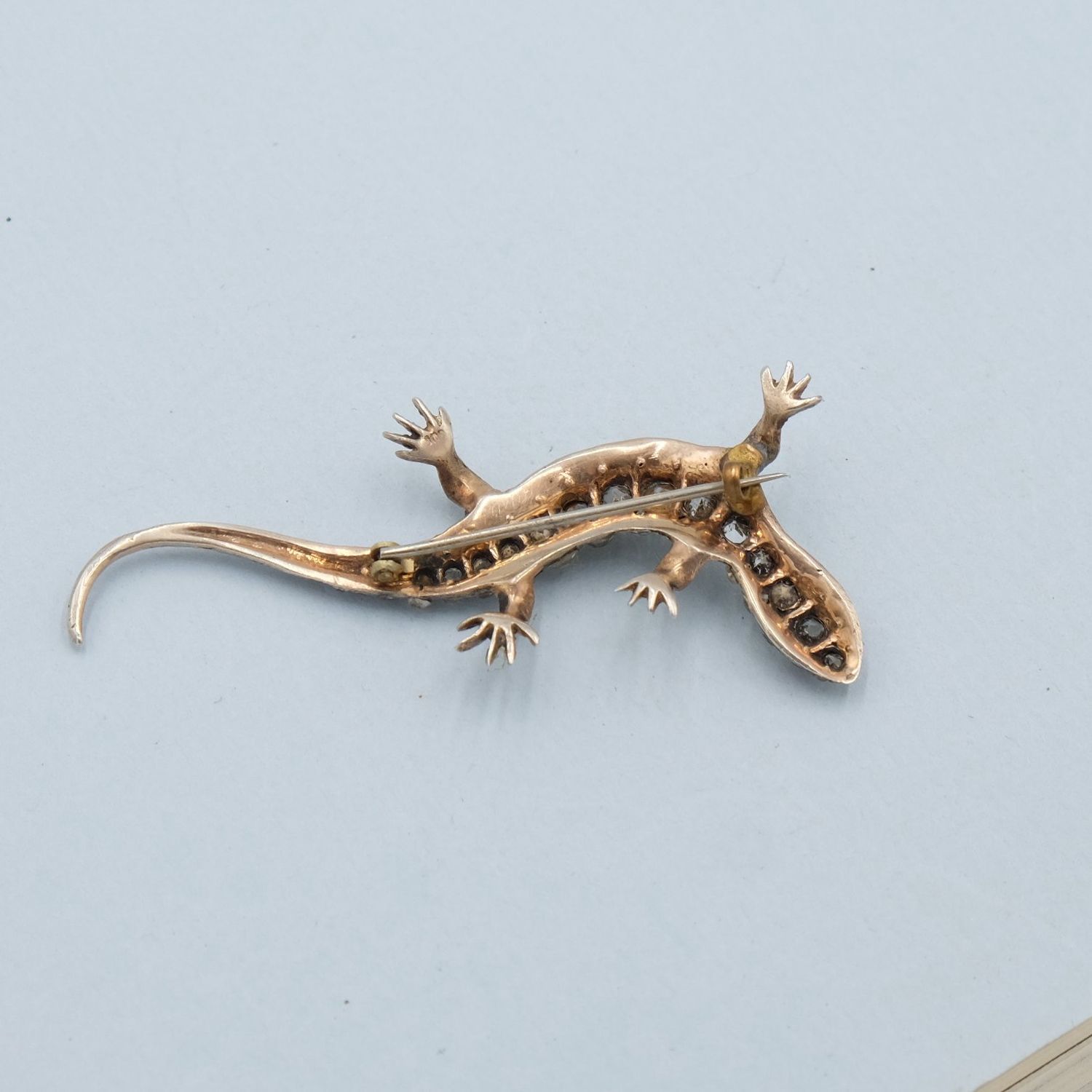 Antique Paste and Silver Lizard Brooch 1890s