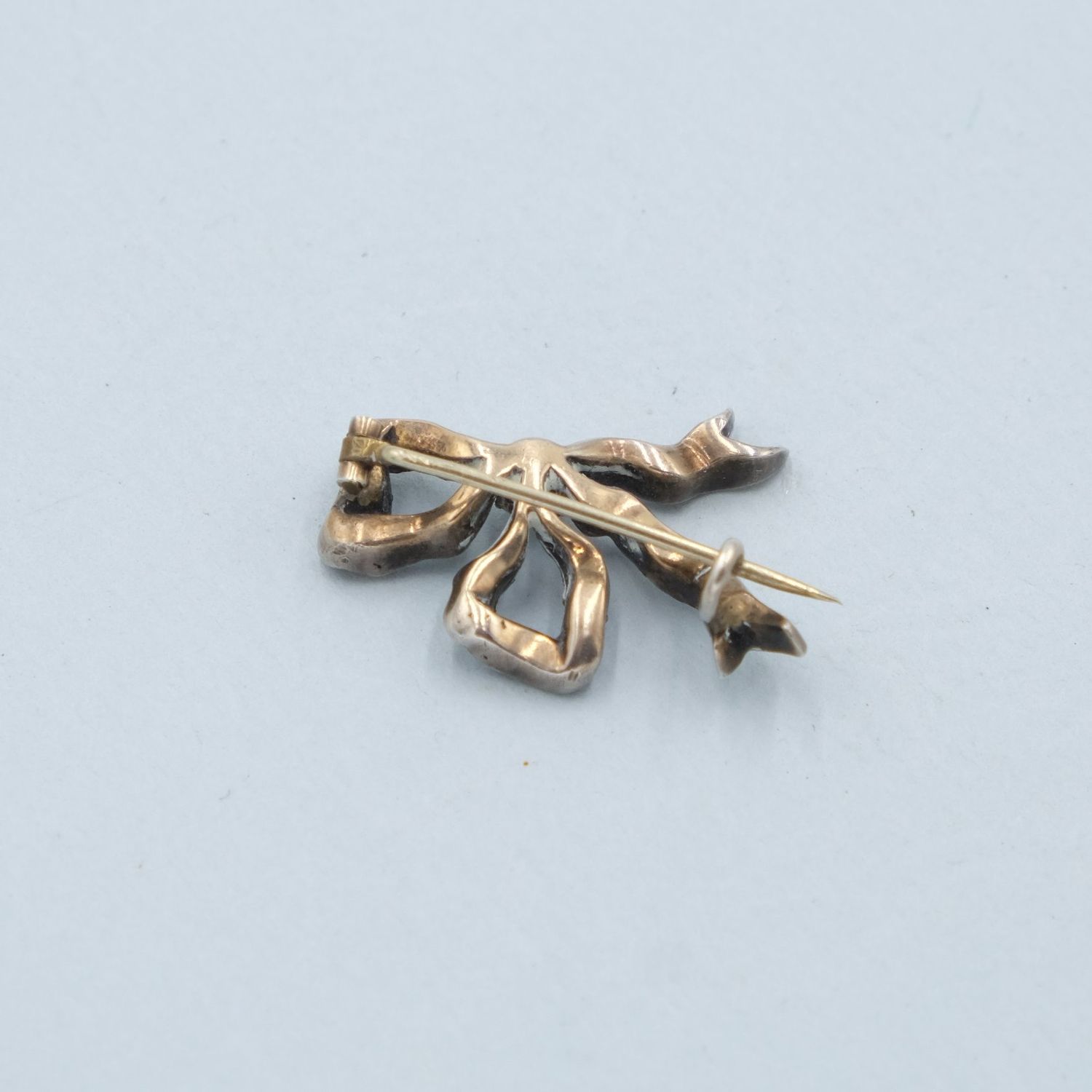 Antique Tiny Bow Paste and Silver Pin 1890s
