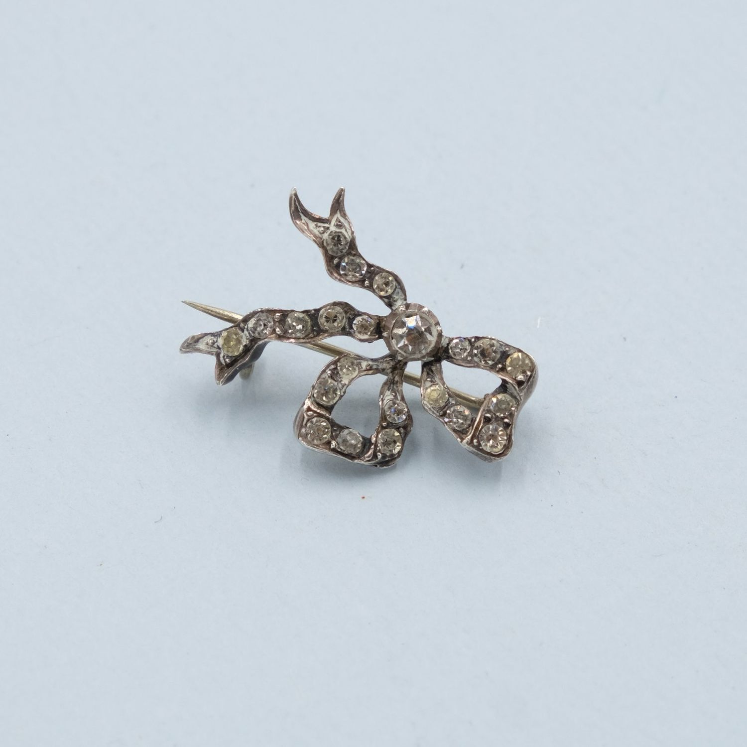 Antique Tiny Bow Paste and Silver Pin 1890s