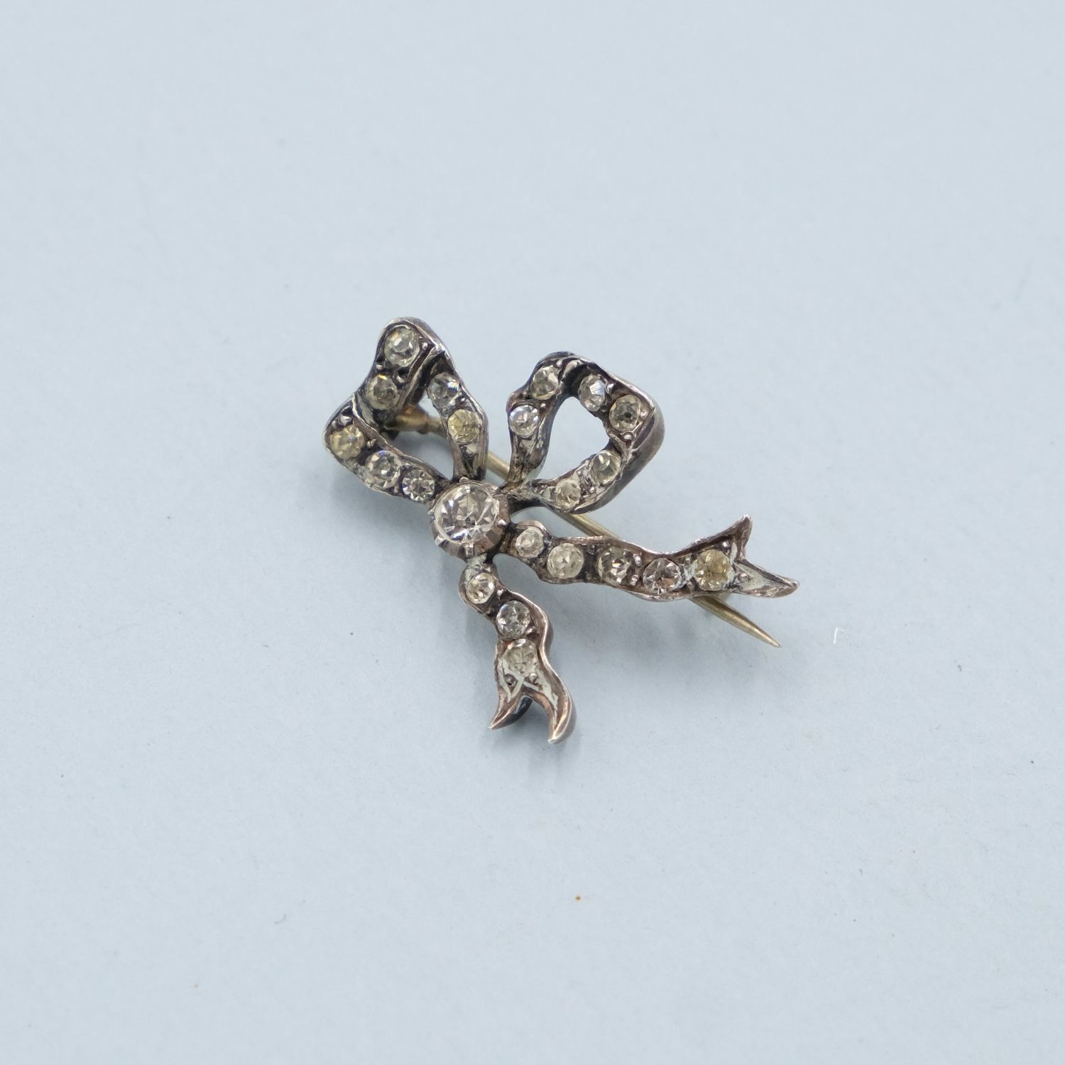 Antique Tiny Bow Paste and Silver Pin 1890s